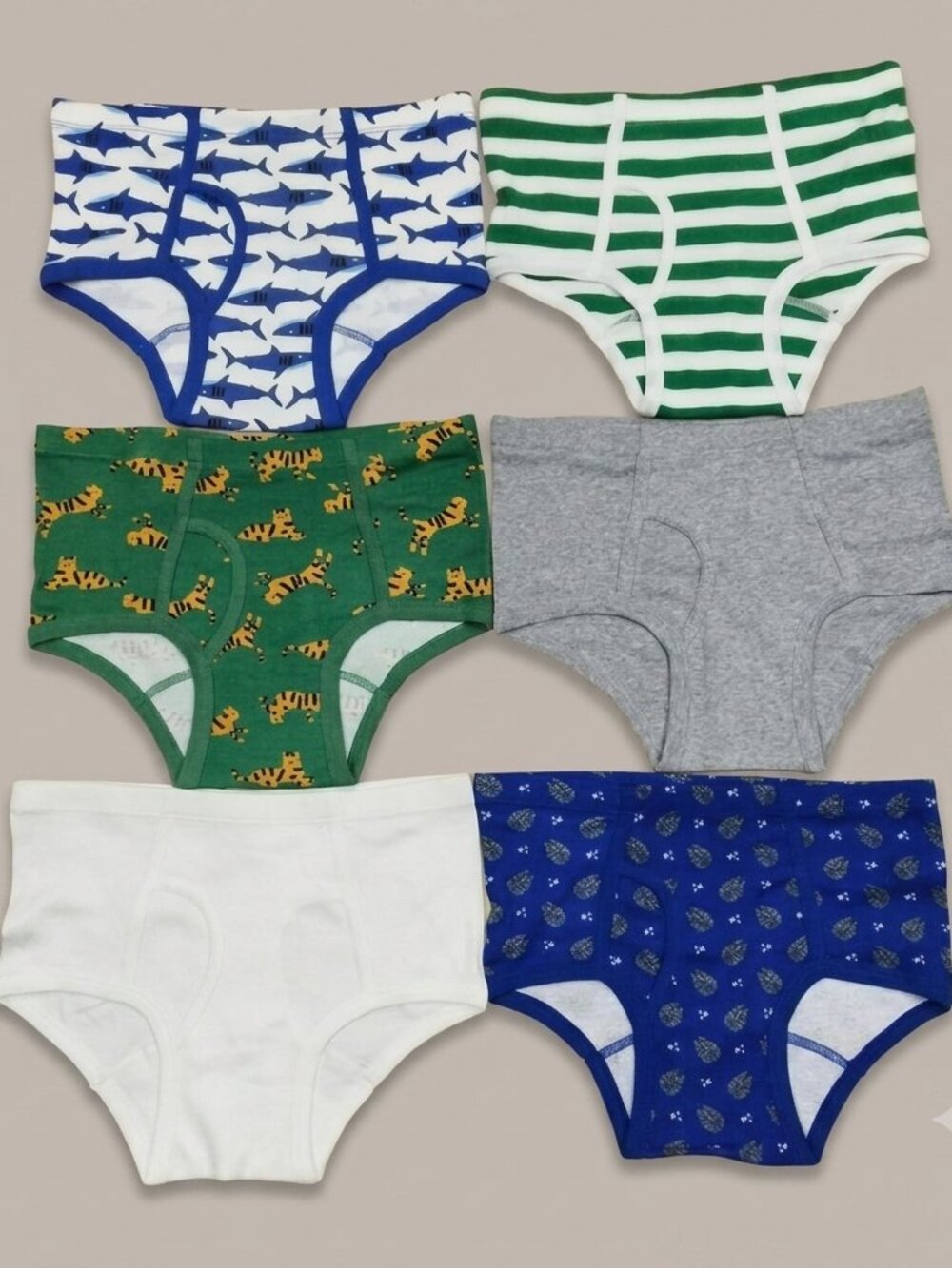 Assorted 1 XL Boys Briefs Underwear 6 Pack Sharks Tigers Stripes Cotton